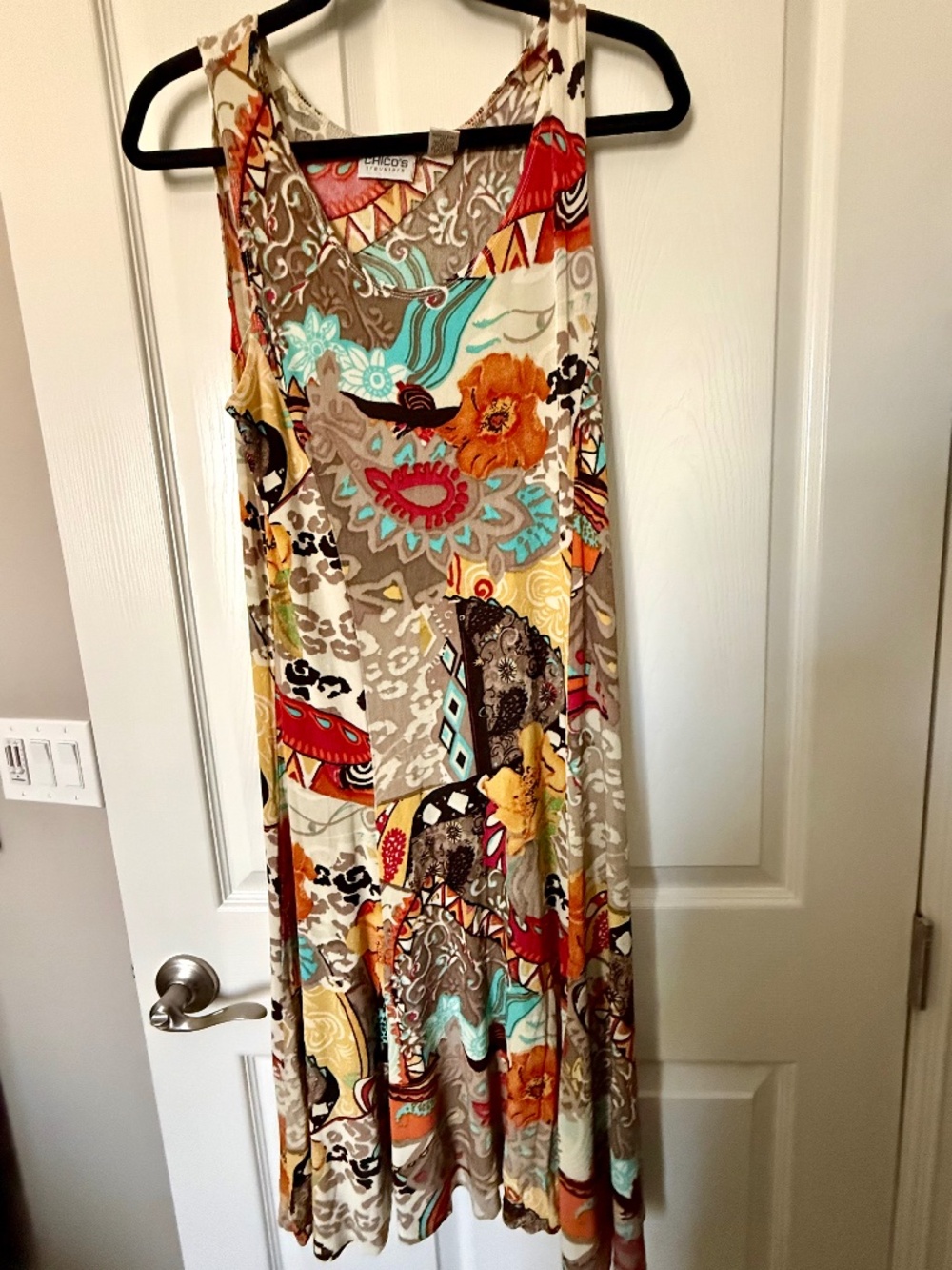 Chicos Travelers SZ1 Multicolored Sleeveless Swing Dress